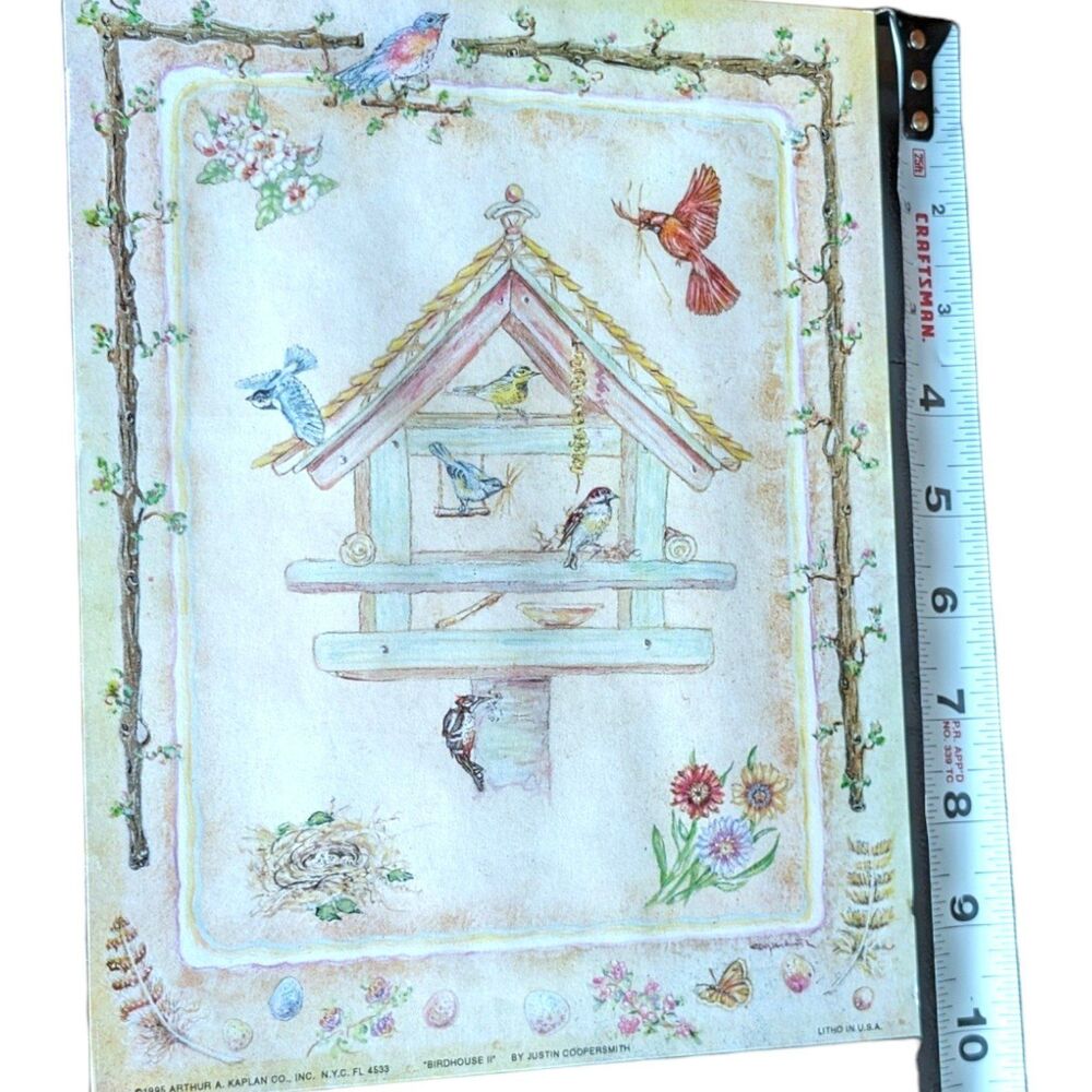 Vintage Arthur A Kaplan Co. Lithograph Art Paper Print Only Birdhouse Scene